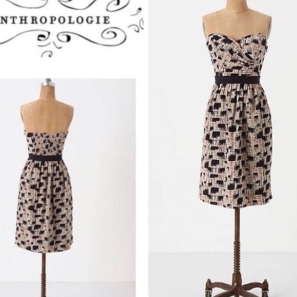 “BURLAPP” ANTHROPOLOGIE Silk Strapless Dress - Picture 2 of 15